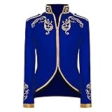 FYMNSI Herren Prinz Kost?m Blazer Gothic Steampunk Frack Mantel M?nner Smoking Festlich Anzug Mittelalter Viktorianischen Retro Jacke Uniform Karneval Fasching Halloween Party Cosplay K?nigsblau S