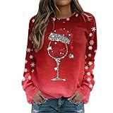Weihnachtspullover Damen Merry Christmas Sweatshirt Lustig Rudolph Rentier Druck Baumwolle Weihnachten Weihnachts Xmas Pullover Weihnachtspulli Teenager Mädchen Rundhals Langarm Sweat Oberteile