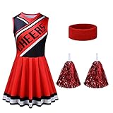 Aomig Cheerleader Kostüm Damen, Fancy Dress Uniform mit Pompons und Stirnband, High School Cheerleader Kostüm für Halloween Party Verkleidung Karneval