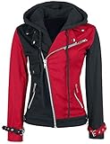 Aksah Fashion Damen Suicide Squad Margot Robbie Harley Quinn Kostüm Cosplay Bomber Blau & Rot Jacke, schwarz / rot, 42
