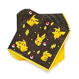 Amscan 9917107 Offiziell lizenzierte Pokémon-Servietten für Kindergeburtstag, 16 Stück, mehrfarbig