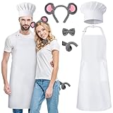Livdouyu Kochmütze Schürze, Ratatouille Kostüm Koch Kostüm Verstellbare Schürze und Kochmütze Latzschürze Männer Frauen Weiß Kochschürze für Küche Restaurant