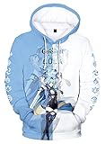 AMOMA Cosplay Anime Spiel Genshin Impact 3D Digital Hoodie Freizeit Lange Ärmel Unisex Kapuzenpullover Sweatshirt(XL,EULA-BW)