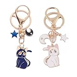 2 Stück Sailor Moon Schlüsselanhänger, Cartoon Niedlich Magie Katze Schlüsselanhänger, Sailor Moon Anime Figur Souvenir Schlüsselringe für Tasche Handy Auto Teenager Mädchen Katzenliebhaber