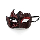 Seglory Venezianische Masken, Maskerade Maske Venezianischen Cosplay Fasching Verkleidung Maskenball Venedig Karneval Mottoparty Kostüm Maske für Herren und Damen (Schwarz Rot)