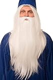 Zauberer Peruecke in weiß im Set mit weißem Bart fuer Herren & Damen Magier Hexer Gandalf Merlin Fasching Karneval
