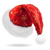 YMIFEEY Weihnachtsmütze für Erwachsene Nikolausmütze mit Plüschkrempe, Pailletten verziert, Plüsch Nikolaus Mütze Weihnachtliche Mütze Weihnachtsmann Mütze für Männer Frauen (Rot)