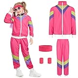 AYBUY 90er 80er Jahre Outfit Kinder, New Kids Kostüm 80er Jahre Trainingsanzug Disco, Jacke und Hose, Jogginganzug, Bad Taste Outfit, Retro-Style, Karneval, Mottoparty(M-Rosarot)