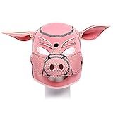 ALMYMM Schweine Maske,Tier Kostüm Masken,Schwein Verkleidung Fetisch Maske SM für Petplay Maske Cosplay Folter Fetisch fesseln Sklave Bondage (Rosa)