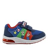 SUPER Mario Kinderschuhe mit Licht von 2 bis 8 Jahre, Nintendo Leuchtschuhe Jungen und Mädchen mit Mario und Luigi 28 EU, Kinder Turnschuhe mit Klettverschluss, ideal fur Schule und Freizeit, Blau