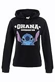 Disney Stitch Hoodie für Damen, Stitch Design Pullover, Weiches Textil Sweatshirt, Hoodie für Mädchen, Geschenk für Frauen und Jugendliche | Größe L - Schwarz