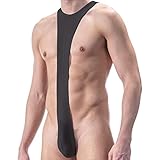 ROSVAJFY Herren Borat V Tangas Bodysuit, Sexy Mankini Elastische Unterwäsche, Herrens Strand Bademode Tanga Unterhose Gurt G-String V Sling Stretch Halloween Kostüm (Schwarz)