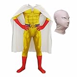 One Punch Man Cosplay Kostüm mit Kopfbedeckung, Saitama Anime Cosplay Outfit für Halloween Weihnachtsfeier