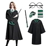 LGZIN Zauberer Cosplay Kostüm, 5Pcs Magier Robe Kostüm für Erwachsene, Zauberer Outfit Set mit Umhang, Zauberstab, Krawatte, Schal und Brille, Wizard Costume Erwachsene für Karneval, Halloween
