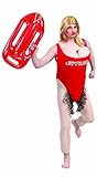 FIESTAS GUIRCA Sexy Rettungsschwimmer mit Busen JGA Männer Kostüm – Lustiger Roter Badeanzug mit Busen Junggesellenabschied Männer Kostüm – Lustiges Herren Kostüm Karneval Fasching Größe S 46-48