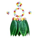 Hawaiikette Gras Röcke Hawaiian Halskette Girlande Blatt Hula Rock und Hawaiian Leis Set Grass Rock künstlichen Hibiskusblüten für Beachparty Hawaiiparty Mottoparty Karneval Strandtanzparty 5 PCS