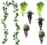 LATRAT 7 Stück Kunststoff Weintrauben, Lebensechte Traube Deko, Künstliches Obst Gemüse Dekoration, für Weindekoration, Künstliche Fruchtstützen, Gartenbüro Dekoration Foto Requisiten