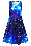 AIDEAONE Mädchen Galaxy Ärmelloses Sommerkleid Niedlich A-Linie Kleid 10-12 Jahre(XL)