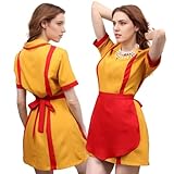 HIQE-FL 2 Broke Girls Kostüm,Karneval Kostüm 2 Broke Girls,Damen Kellnerin Kostüm,Diner Uniform mit Schürze,mit Perlenkette,Karneval Kostüm Damen,für Karneval,Fasching,Mottoparty