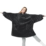 BEDSURE Hoodie Decke mit Ärmeln Kuschelpullover - Tragbare Decke zum Anziehen Erwachsene Anthrazit, Warm Kuscheldecke mit Ärmeln 95x85 cm weich Ärmeldecke als Geschenke für Frauen Freundin Mütter