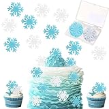 Blau Weiß Schneeflocken, 50 Stück Snowflake Cake Decoration Tortendeko Geburtstag Party Kuchen Dekorationen Zubehör für Torten, Snowflake Cupcake Toppers