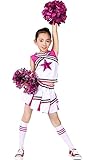 LOLANTA Mädchen Karneval Kostüm, Cheerleader kleid mit Pompoms und Socken, Mittelschule Cheerleading Uniform, Rosa, 6-7 Jahre, 130