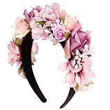BOOMTOP Haarreif Dirndl Blumen Rosen Haarband Trachten Haarschmuck Blumen Haarkranz Stirnband Damen Mädchen Kopfband mit Gemischten Blüten für Hochzeit Hawaii Karneval Mottoparty Lila Rosa