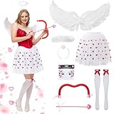 Ulikey Amor Kostüm Damen, Romantische Cupid Engel Kostüme mit Engelsflügel, Heiligenschein Engel, Herzchen BesticktesTutu Rock, Amor Pfeil und Bogen für Valentinstag Karneval (S)