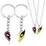 Aisikoo 4 Stück Deadpool Wolverine Freundschaftskette, Deadpool Maske Schlüsselanhänger, Wolvorine Ketten Geschenk für Beste Freunde