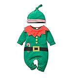 T TALENTBABY Weihnachten Kostüm Baby Kleidung Mädchen Jungen 6-12 Monate, Baby Overall Winter, Christmas Santa Elf Babykleidung Strampler, Grün Walkoverall Outfit, Neugeborenen Geschenk Set