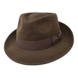 Borges & Scott B&S Premium Doyle - Teardrop Fedora Hut - 100% Wollfilz - perfekt zum Reisen - was-serabweisend - Unisex - 58cm Dunkelbraun
