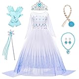 LOBTY Mädchen ELSA Prinzessin Kleid mit Accessoires Schneekönigin 2 Verkleidung Kinder Prinzessin Kleid Geburtstag Party Weihnachten Halloween Karneval Cosplay Kostüm