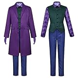 XehCaol 6pcs Joker Kostüm Herren,Clown Kostüm Dark Knight Anzug Halloween Karneval Cosplay Costume Props (Adult, L)