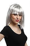 WIG ME UP - 90658-ZA68-silver Perücke Damen Karneval Halloween Schulterlang Pony Glatt Silber Grau mit Glitzer Lametta Disco Cyborg