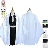 NIKKHO Dämonentöter Cosplay Kostüm, Anime Charakter Kanroji Mitsuri Cosplay Kimono Set, Halloween Party Uniform Set, Für Frauen, Für Mädchen,Weiß,L