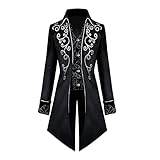 FYMNSI Herren Gothic Steampunk Frack Mantel M?nner Langes Smoking Mittelalter Viktorianischen Retro Jacke mit Waistcoat Uniform Karneval Fasching Halloween Kost?m Party Cosplay 1# Schwarz 2XL