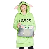 Disney Übergroße Kapuzenpullover Mädchen 2-in-1 Kissen Hoodie, Sherpa-Kapuze & 3D-Ohren One Size - Geschenke für Mädchen (Grün Baby Yoda)
