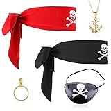 SKHAOVS 5 Stück Piraten Kostüm Zubehör Set, Vintage Piraten Accessoires, Piraten Augenklappen, Piraten Bandana, Piraten Kopftuch,Piraten Kapitän Dress Up Set für Halloween Deko Piratenparty (5 Stücke)