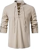 LUYANA Herren Baumwolle Klassisch Schottisch Jacobit Ghillie Kilt Shirt Khaki L