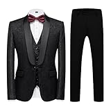 KUDORO Herren Anzüge Slim Fit 3-Teilig Paisley für Hochzeit Business Party Eine Knöpfe Jacquard Smoking Herrenanzug Sakko Weste Hose(Schwarz,M)