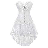 Grebrafan Burlesque Corsage mit Tüll Rock Taillen Korsett Damen Kostüm (EUR(30-32) XS, Weiß)