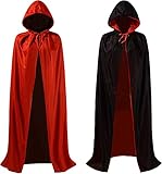 Halloween Umhang,DLJKJ Vampir Umhang Kapuzenmantel für Halloween Cosplay Kostüme,Halloween Kostüm Damen Herren Erwachsene 55' (Rot & Schwarz)