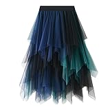 MERCIYD Damen Tüllrock Asymmetrisch Damen Tüllröcke Midirock Unregelmäßig Blau Tüllrock