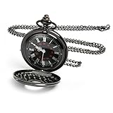 Vicloon Vintage Taschenuhr, Retro Quarz Taschenuhr, Taschenuhr mit Kette, Retro Taschenuhr Herren mit Kette, Taschenuhr für Männer Frauen Vater Opa Geburtstag Jahrestag(Schwarz)