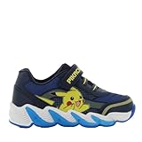 Leomil Pokemon Kinderschuhe mit Licht von 4 bis 9 Jahre, LED Leuchtschuhe Jungen und Mädchen 31 EU mit Pikachu Motiv, Turnschuhe mit Klettverschluss, Sneaker ideal fur Schule und Freizeit, Marineblau