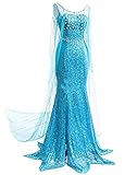 LOBTY Damen Elegante Prinzessin Kleid Bodenlang Rundausschnitt Pailletten-Kleid Frauen Langes Abendkleid Weihnachten Halloween Festlich Kleid Fasching Karneval Verkleidung Cosplay Kleider S-XXL, Blau