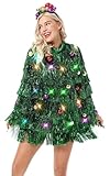 U LOOK UGLY TODAY Hässlicher Weihnachtspullover Damen Lustiger Chunky Fair Isle Gestrickter Festlicher Pullover Strickjacken Pullover für Party Glitter All The Way XXL/3XL