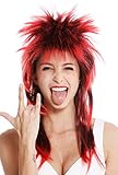 WIG ME UP - DH1069-P103TPC13 Perücke Fasching Karneval Punk Vokuhila Rocker wild 80s Wave toupiert lang schwarz rot