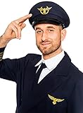Maskworld Authentische Piloten-Mütze - perfekt für alle Überflieger die noch ein Accessoire zu Karneval Fasching oder Halloween suchen - Uniform Verkleidung - Größe 56