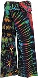 GURU SHOP Batik Thai Fischerhose aus Baumwolle, Wickelhose, Yogahose - Schwarz/Regenbogen, Herren/Damen